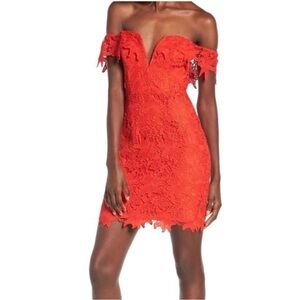 ASTR the Label Scarlet Lace Dress Off the Shoulder floral lined mini